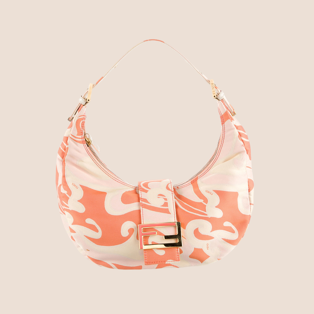 FENDI 2000 PSYCHEDELIC SWIRL ORANGE & CREAM SILK CROISSANT BAG