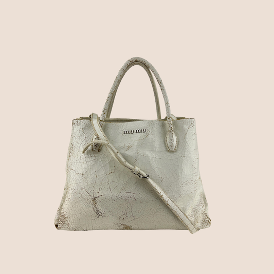 MIU MIU 2000 OFF WHITE AGED LEATHER TOTE BAG