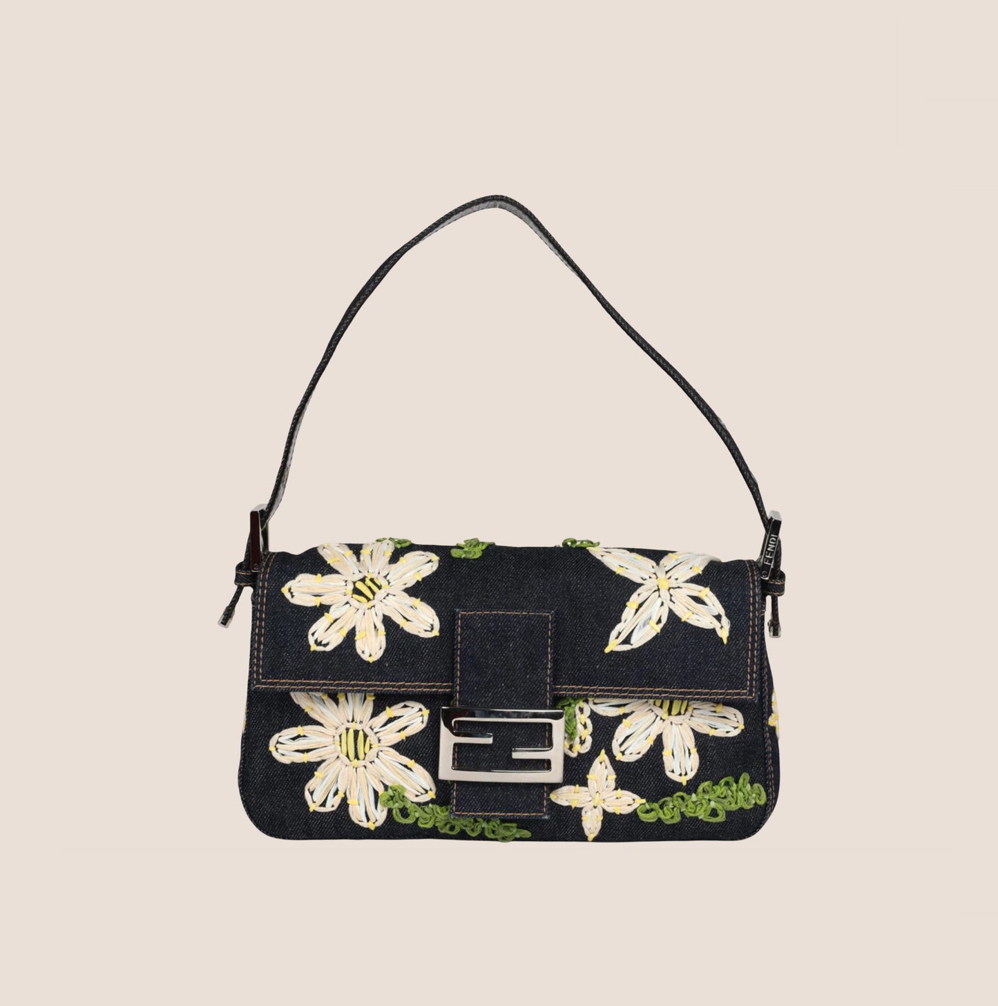 FENDI 2000 DENIM DAISY BAGUETTE BAG