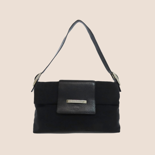 BVLGARI 2000s BLACK LOGO MINI FLAP BAG