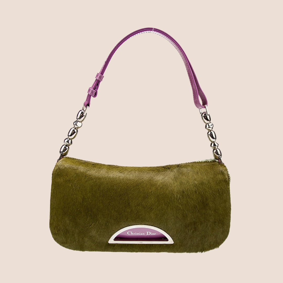 CHRISTIAN DIOR GREEN PYTHON PONY HAIR MALICE SHOULDER BAG