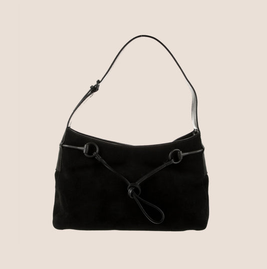 GUCCI BLACK SUEDE HORSEBIT DRAWSTRING HOBO BAG