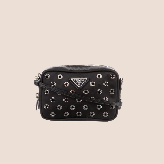 PRADA BLACK GROMMET MINI CROSSBODY BAG