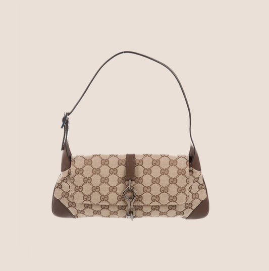 GUCCI BROWN MONOGRAM JACKIE O BAGUETTE BAG