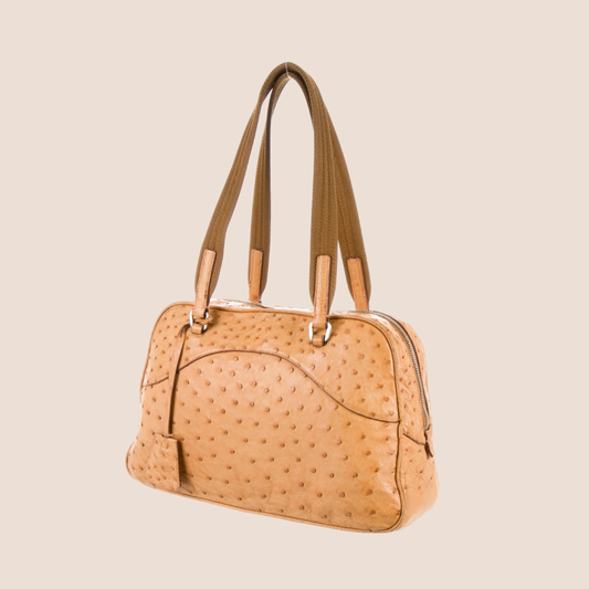PRADA 2000 CARAMEL BROWN OSTRICH LEATHER BOWLING BAG