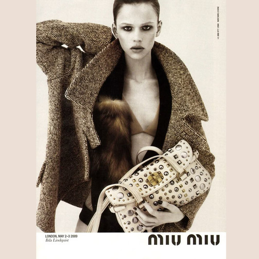 MIU MIU 2009 WHITE LEATHER STUDDED TOTE BAG