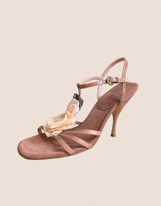 MIU MIU FLORAL SILK ROSES STRAP SANDALS