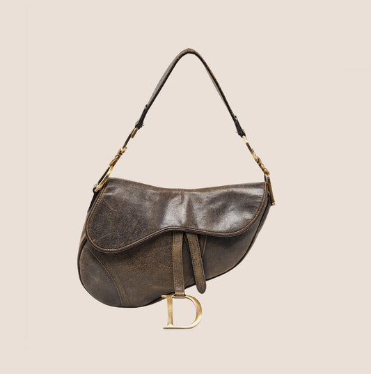 CHRISTIAN DIOR 2001 BROWN LEATHER SADDLE BAG