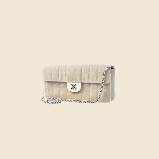 CHANEL EAST WEST BEIGE CHOCOLATE BAR CHAIN FLAP BAG