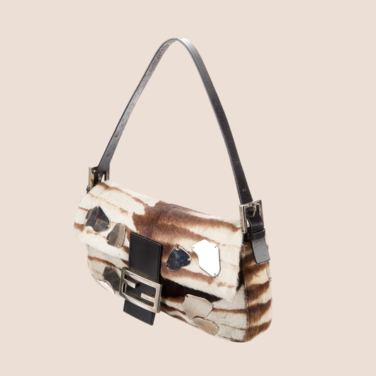 FENDI 2000 MIRROR PONY HAIR BAGUETTE BAG