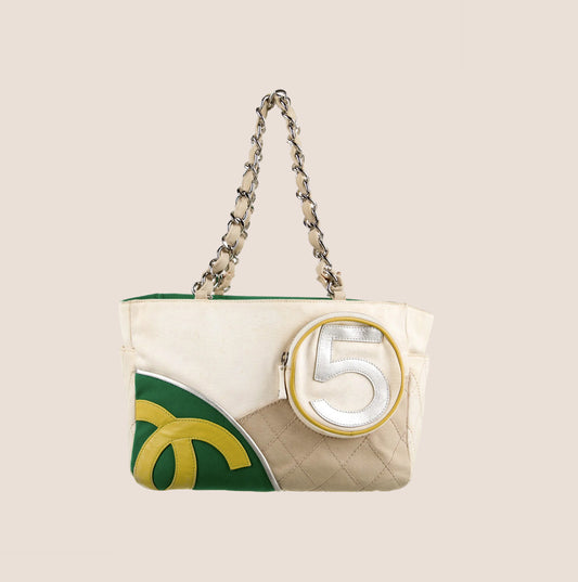 CHANEL NO.5 MULTICOLOR CANVAS SHOPPER TOTE