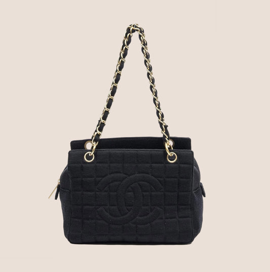 CHANEL 2002 BLACK CHOCOLATE BAR JERSEY SHOPPING TOTE