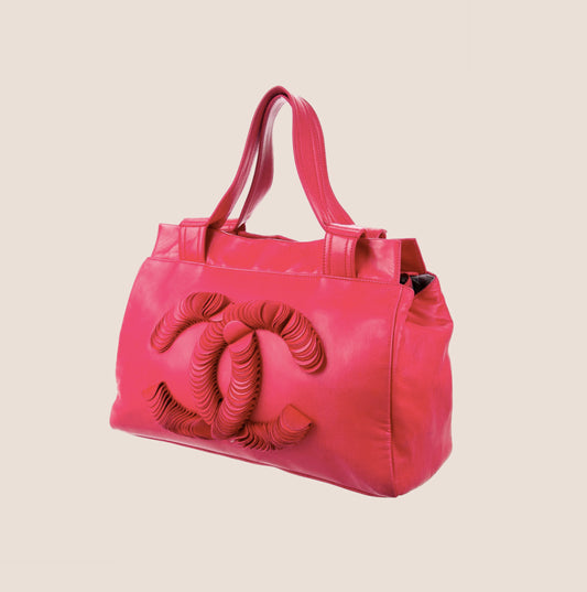 CHANEL RED CC DISCUS TOTE BAG
