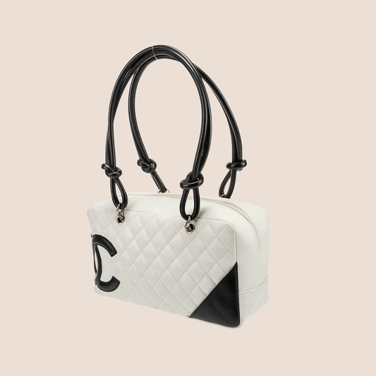 CHANEL 2005 WHITE & BLACK CC LOGO CAMBON BOWLING BAG