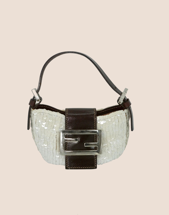 FENDI 2002 WHITE SEQUIN MINI CROISSANT BAG