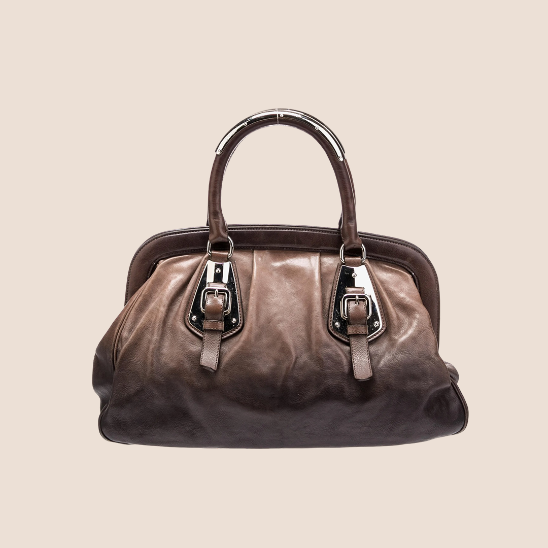PRADA 2000 BROWN GLACE MORDORE FRAME BAG