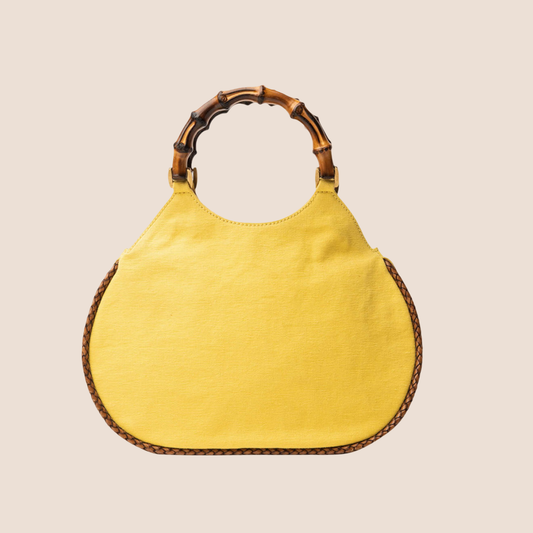 GUCCI YELLOW CANVAS BAMBOO HANDLE HOBO BAG