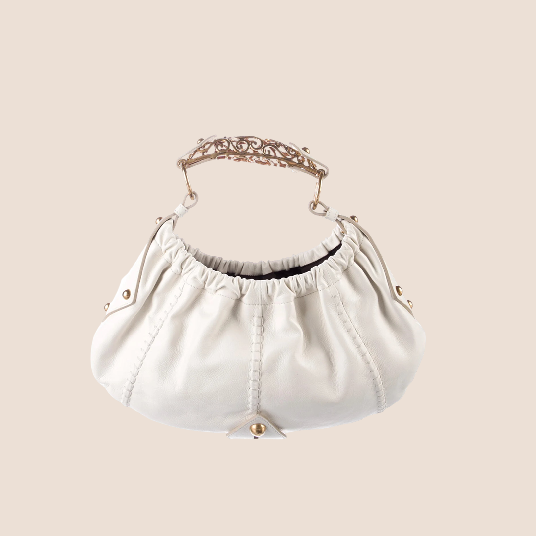 YVES SAINT LAURENT CREAM LEATHER VINCENNES MOMBASA HOBO BAG
