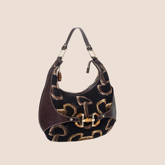 GUCCI BROWN & BLACK AMALFI HORSEBIT HOBO BAG