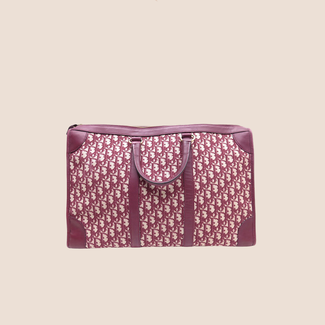 CHRISTIAN DIOR 1990 BURGUNDY TROTTER WEEKENDER TRAVEL BAG