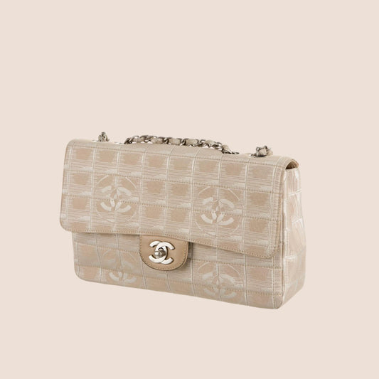 CHANEL 2003 TRAVEL LINE BEIGE CANVAS FLAP BAG