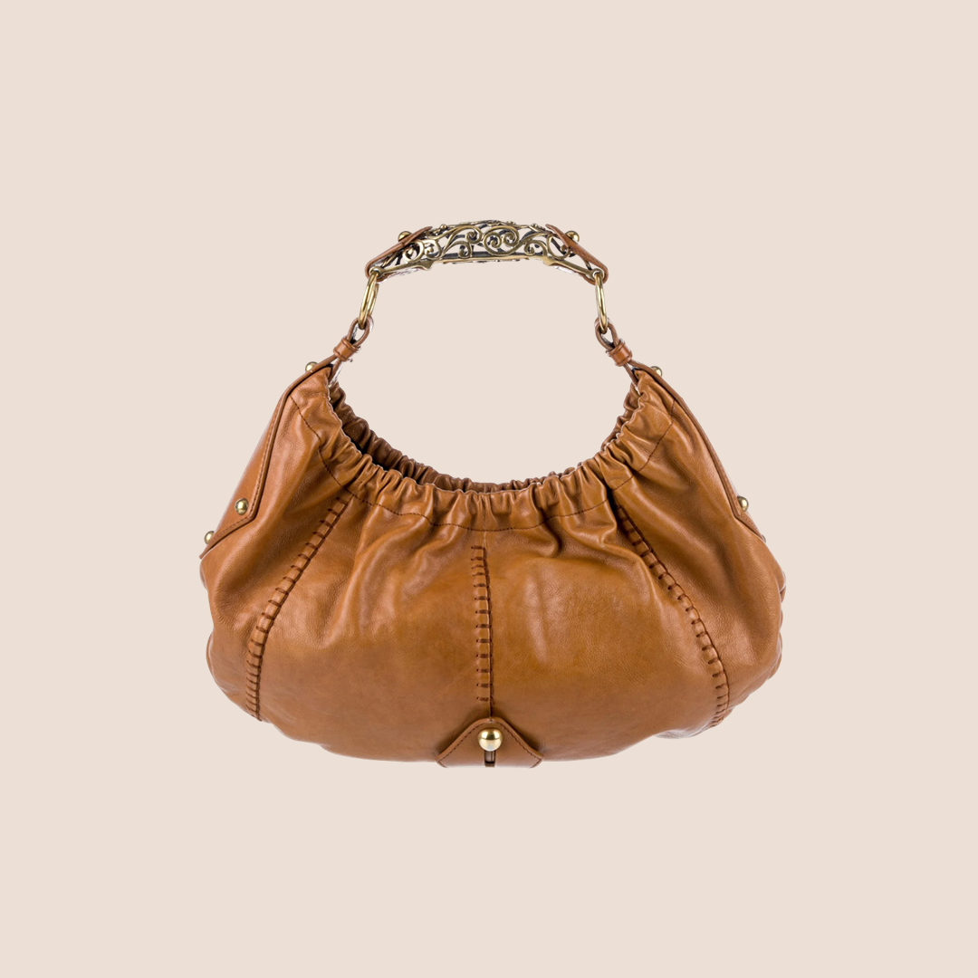 YVES SAINT LAURENT BROWN LEATHER VINCENNES MOMBASA HOBO BAG