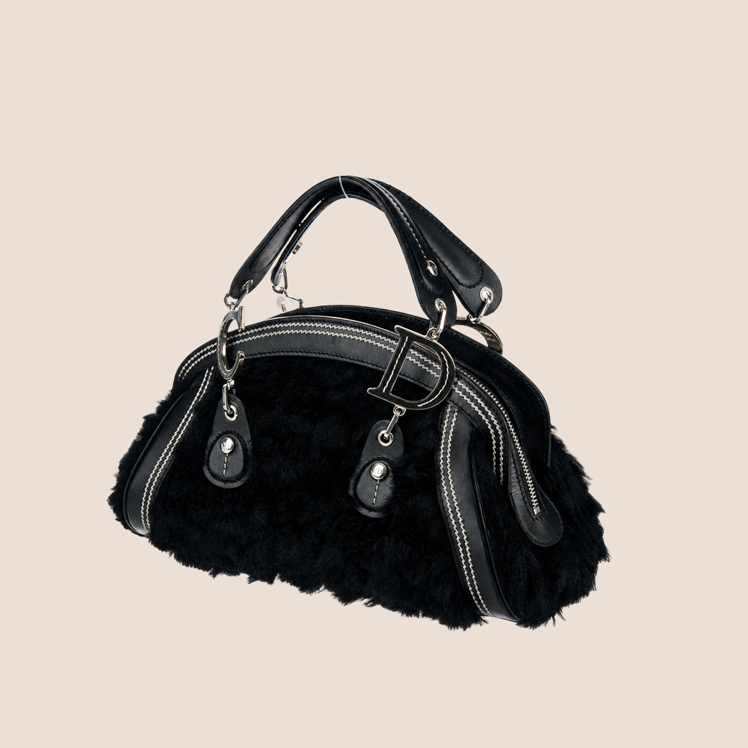 CHRISTIAN DIOR 2003 BLACK RABBIT FUR DETECTIVE MINI HANDBAG
