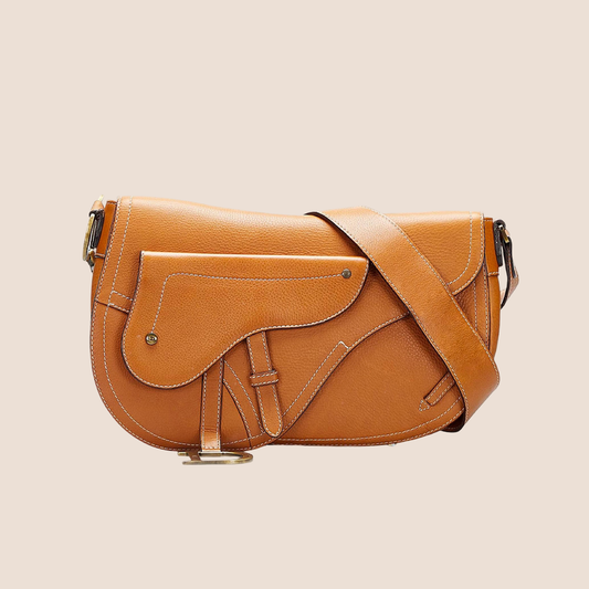 CHRISTIAN DIOR BROWN LEATHER SADDLE CROSSBODY FLAP BAG