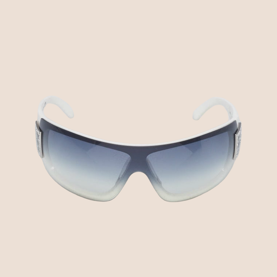 CHANEL CC LOGO WHITE & BLACK CRYSTAL WRAP SUNGLASSES