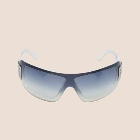 CHANEL CC LOGO WHITE & BLACK CRYSTAL WRAP SUNGLASSES