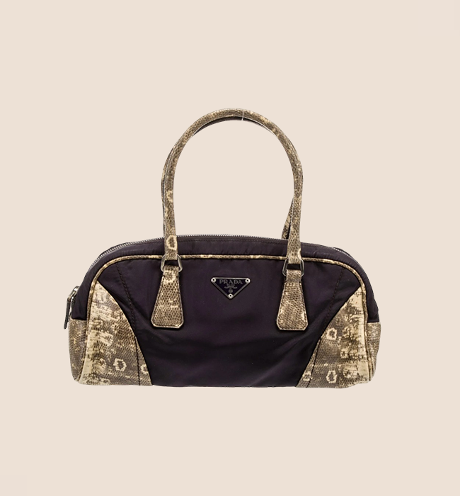 PRADA PURPLE TESSUTO NYLON LIZARD EMBOSSED BOWLER BAG