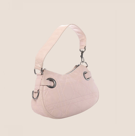 CHRISTIAN DIOR PINK LAMBSKIN CANNAGE SHOULDER BAG