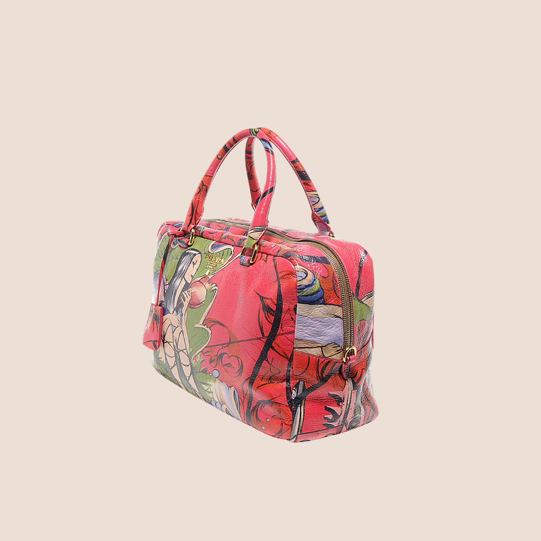 PRADA X JAMES JEAN PEONIA LUX FAIRY PRINT BOSTON BAG