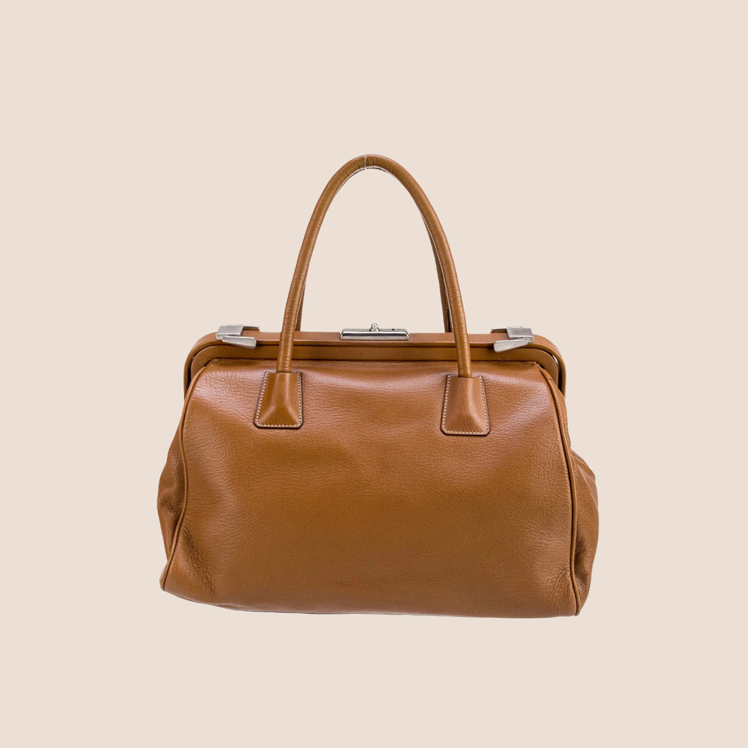 PRADA BROWN LEATHER MADRAS DOCTOR BAG