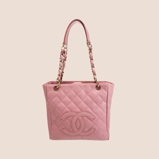 CHANEL 2004 PINK CC LOGO PETIT SHOPPING TOTE BAG