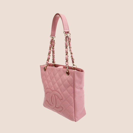 CHANEL 2004 PINK CC LOGO PETIT SHOPPING TOTE BAG