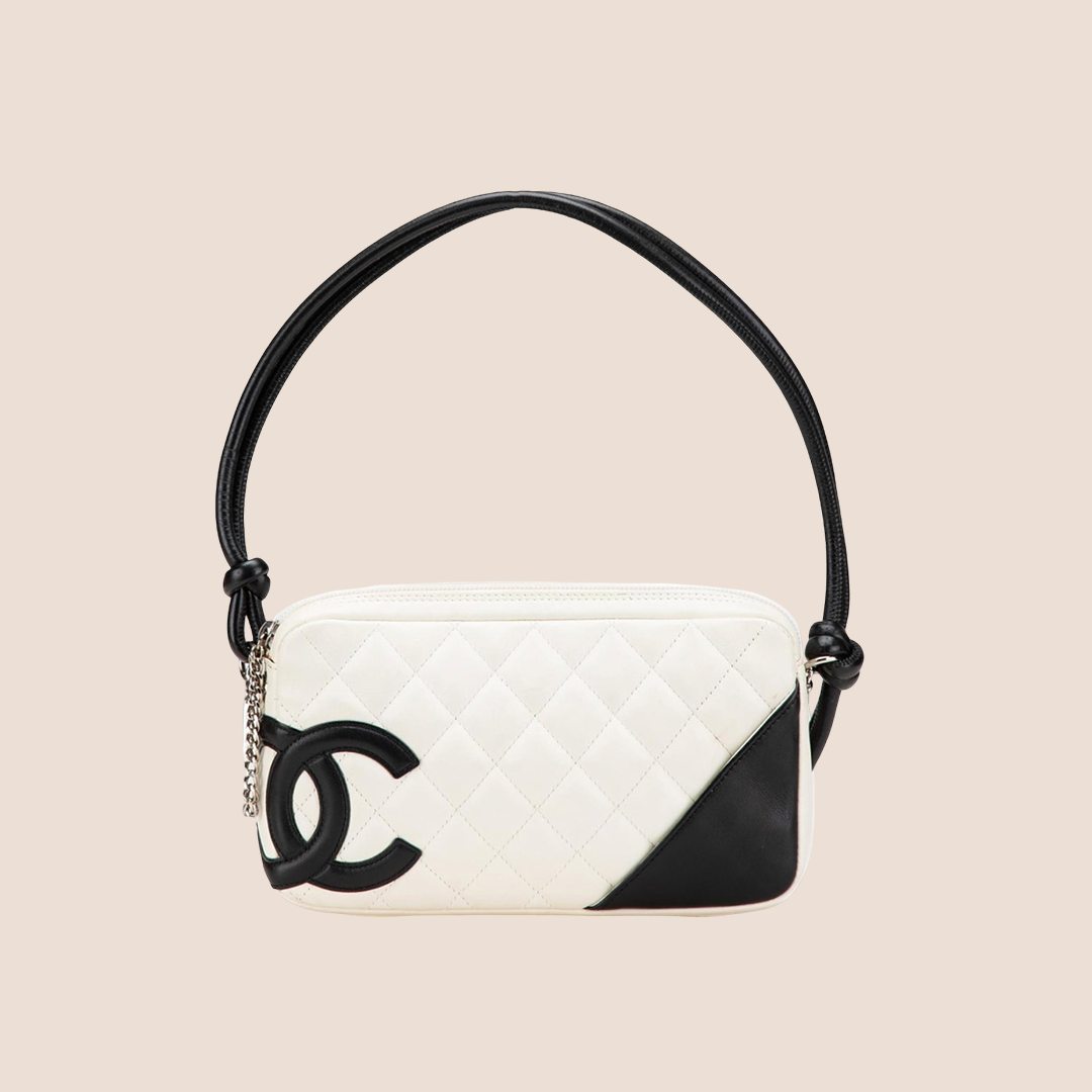 CHANEL 2005 WHITE & BLACK CAMBON QUILTED LEATHER BAG
