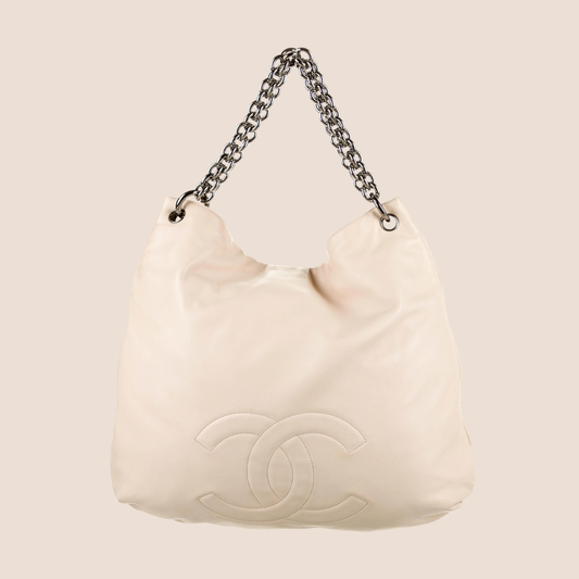 CHANEL CREAM LAMBSKIN CC LARGE HOBO BAG