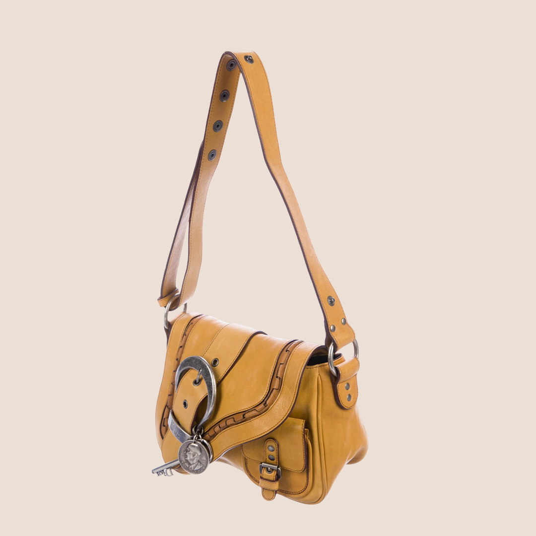 CHRISTIAN DIOR 2006 MUSTARD LEATHER MINI GAUCHO SADDLE BAG