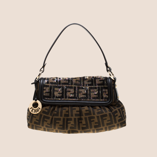 FENDI 2000 BROWN TOBACCO ZUCCA SEQUIN CHEF BAG