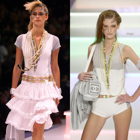 CHANEL SS 2001 GREY & WHITE CC LOGO BACK SLEEVELESS TOP