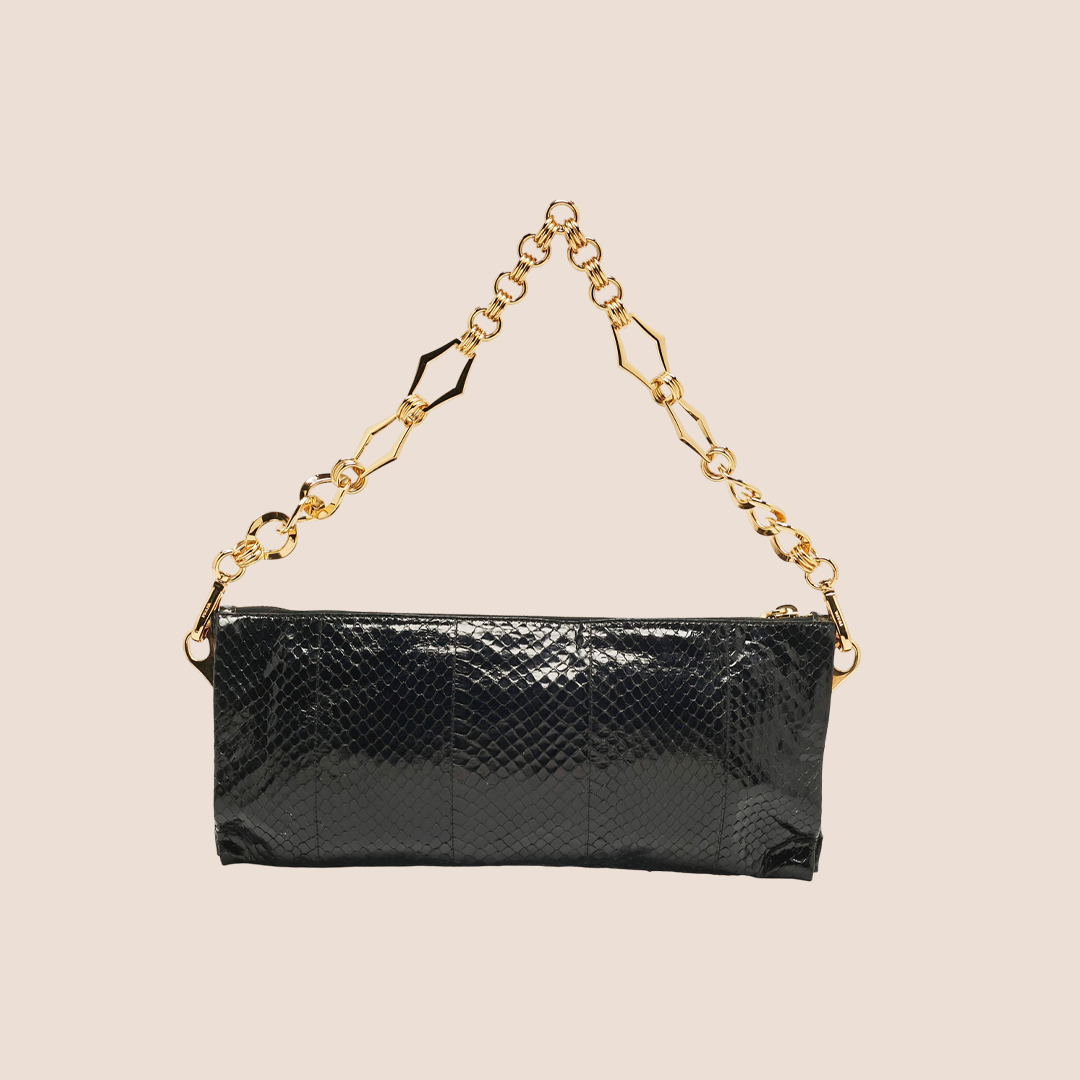 PRADA BLACK SNAKESKIN METALLIC CRYSTAL CHAIN BAG