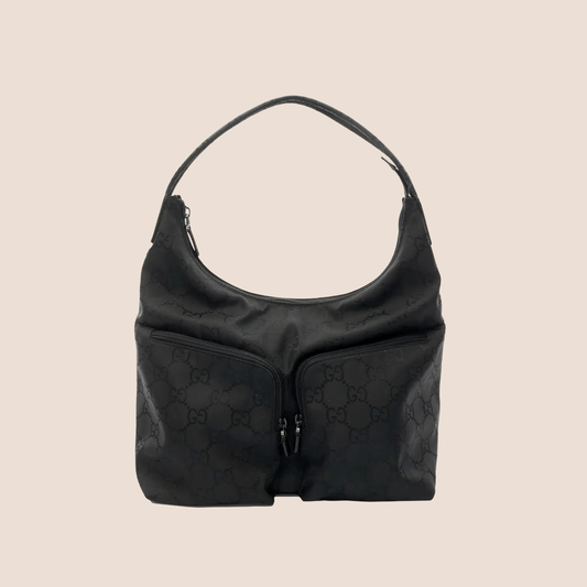 GUCCI 2000 BLACK GG MONOGRAM NYLON SHOULDER BAG