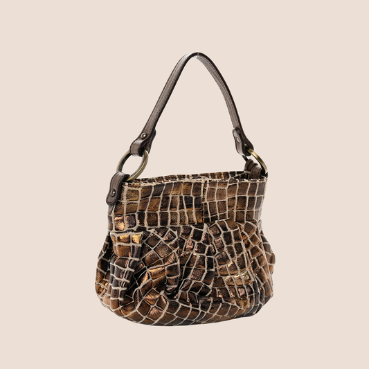 FENDI 2000 METALLIC BRONZE CROCO MINI CHEF HOBO BAG