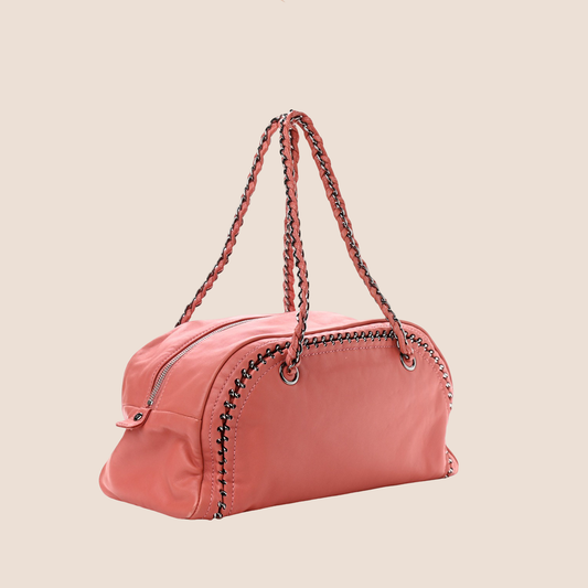 CHANEL 2006 CORAL LEATHER CHAIN BOWLER BAG