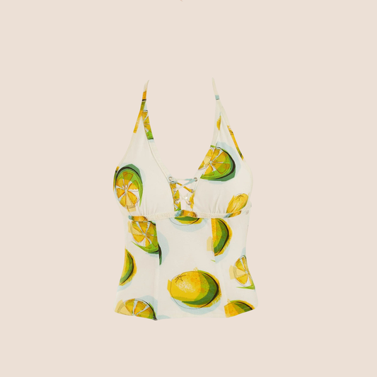 CHRISTIAN DIOR WHITE LEMON PRINT CAMISOLE TOP