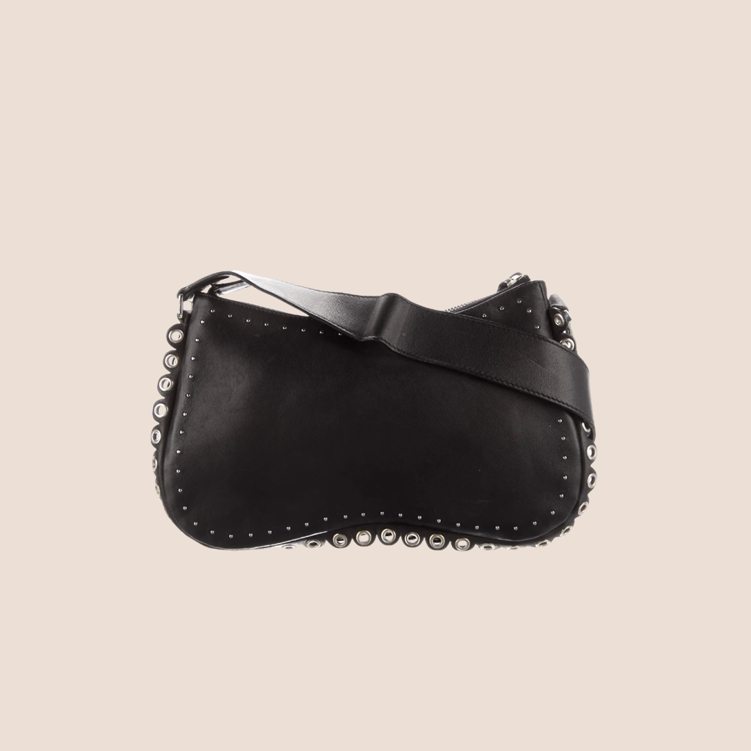 CHRISTIAN DIOR 2005 "PEACE & LOVE' BLACK STUDDED SHOULDER BAG