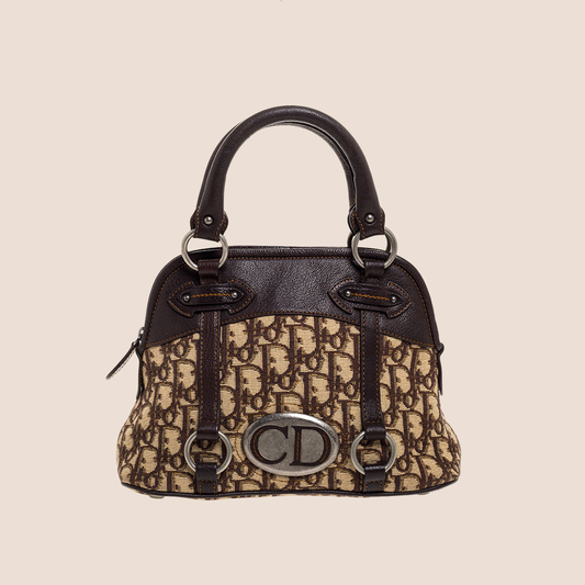 CHRISTIAN DIOR BEIGE & BROWN TROTTER CD SATCHEL