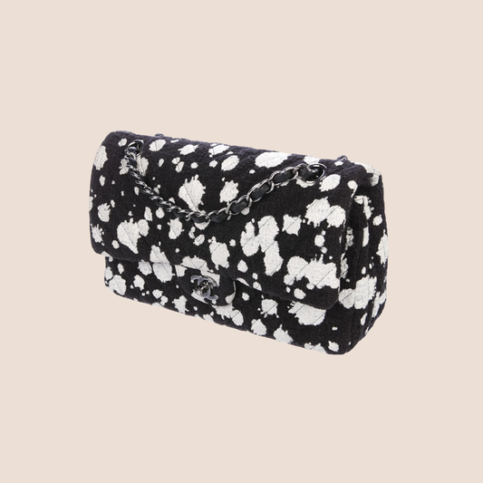 CHANEL BLACK & WHITE PAINT SPLATTER DOUBLE FLAP BAG