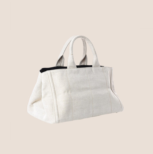 PRADA BEIGE CANAPA MISTOLINO TOTE BAG